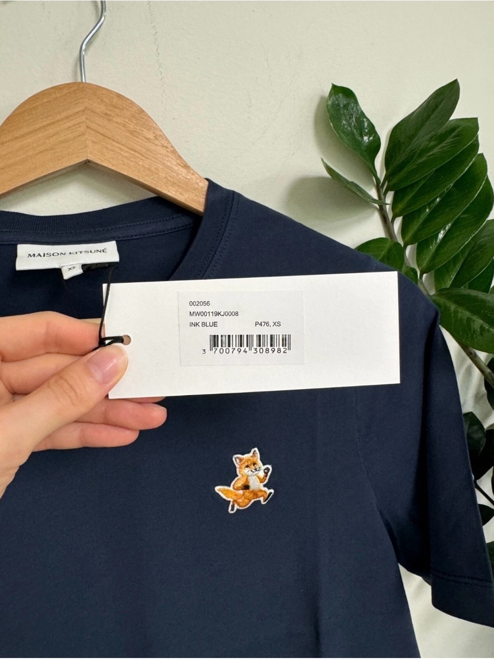 MAISON KITSUNÉ Ink Blue Tee with Embroidered Fox - Picture 3 of 3